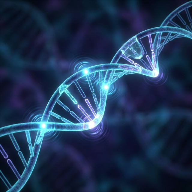 Sections of DNA lighting up progressively with glowing activation points
