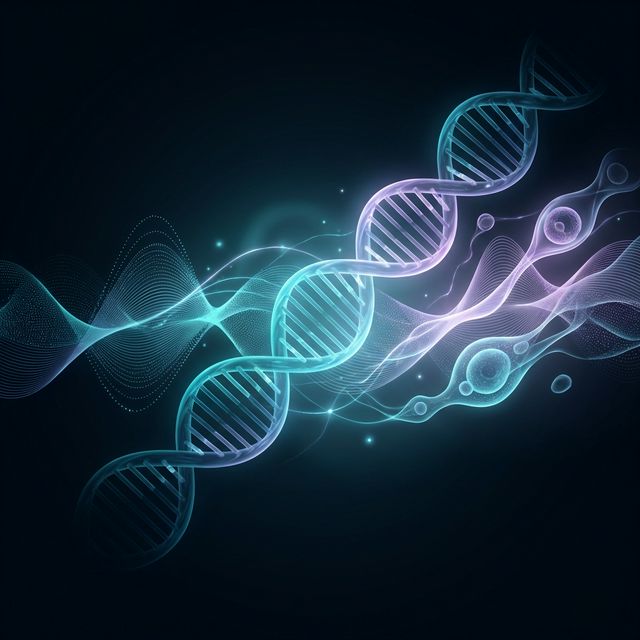 Human DNA emerging from luminous sound frequency waves