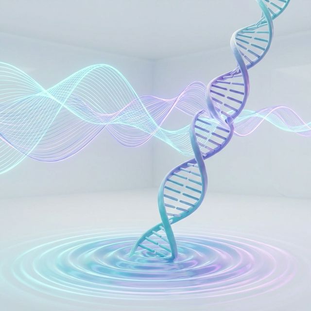 Human DNA emerging from luminous sound frequency waves