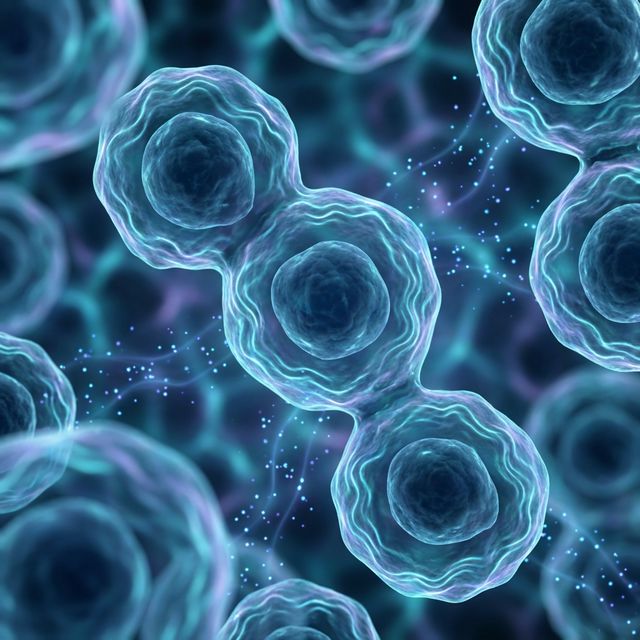 Microscopic view of human cells reacting to sound vibration