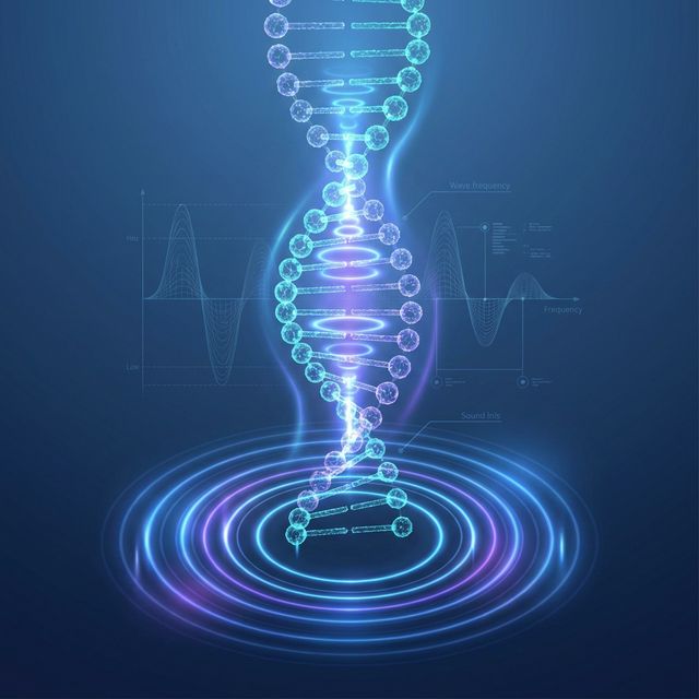 Scientific visualization of human DNA double helix responding to sound waves